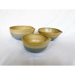 Three Artisan Pottery Nesting Batter/Mixing Bowls Pour Spout